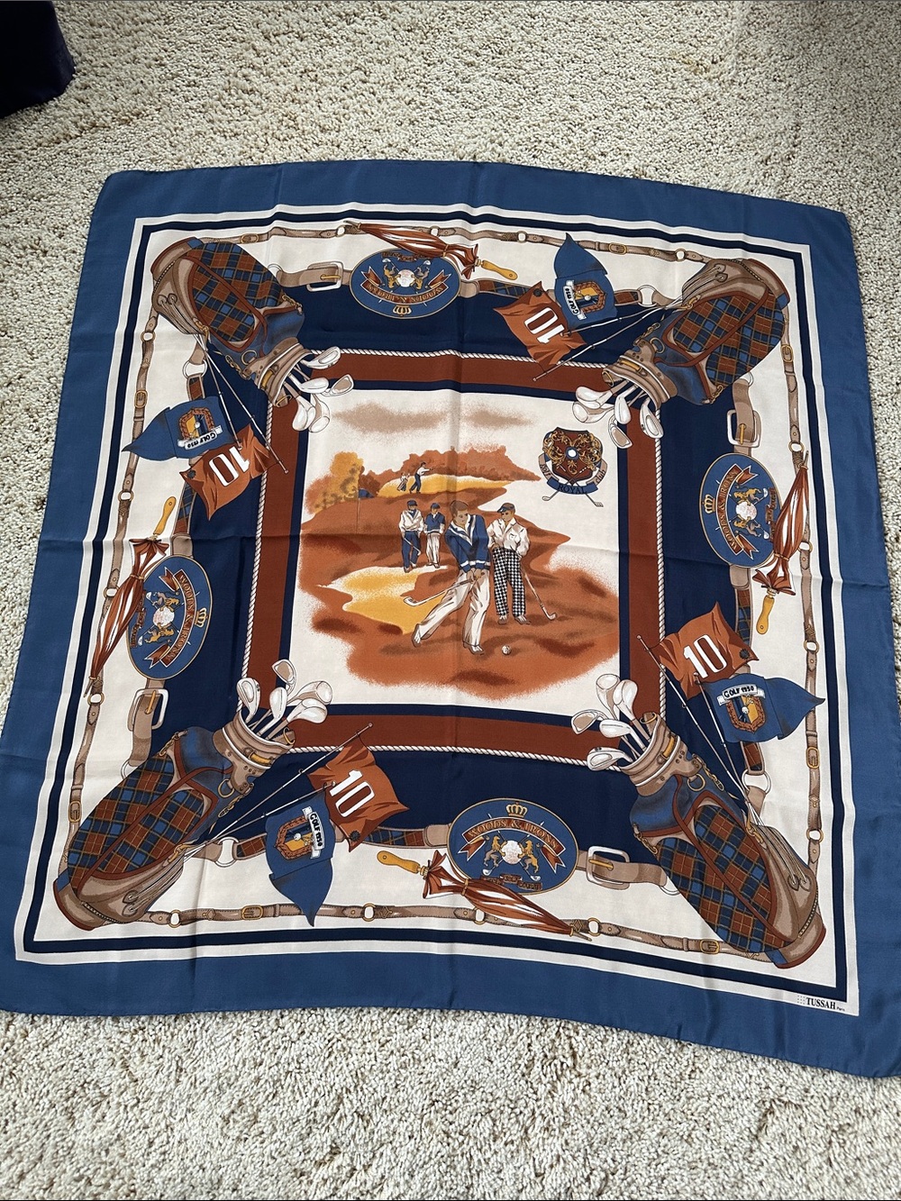 Golf themed 100% silk scarf 32” square
